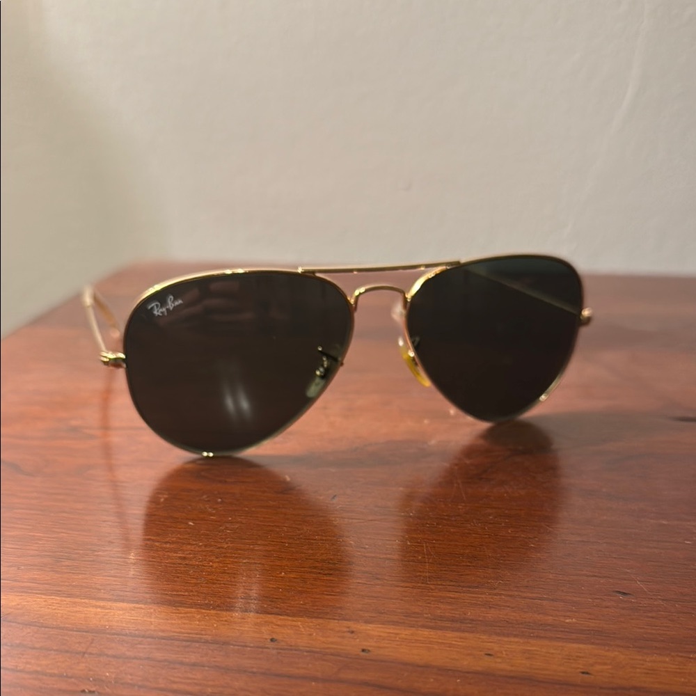 Ray-Ban Gold and Black Aviator Sunglasses